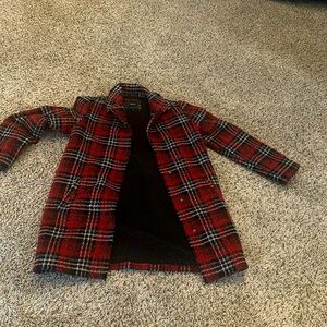 Girls red plaid coat with fleece lining